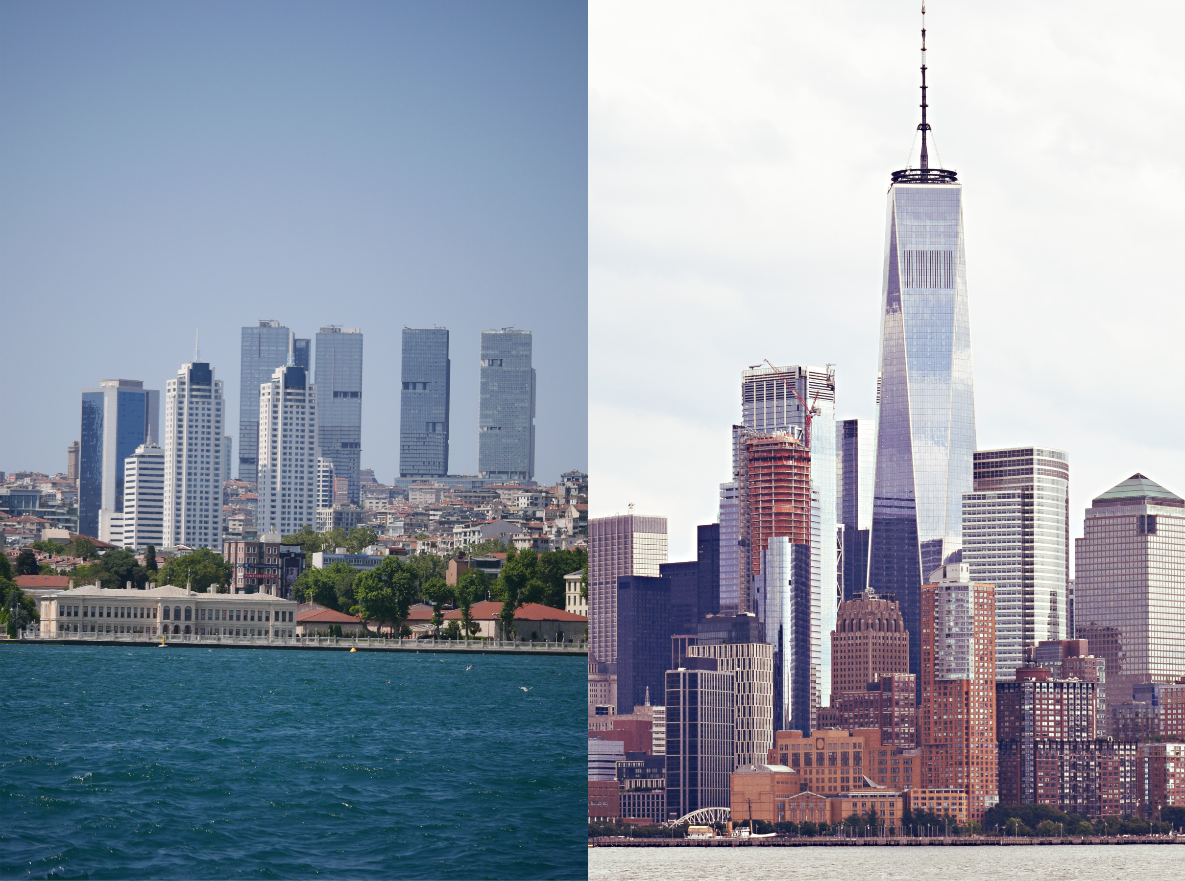 Istanbul and NYC Skyline Split